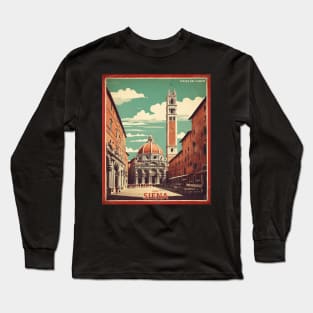 Piazza del Campo and Duomo Siena  Italy Vintage Tourism Travel Poster Long Sleeve T-Shirt